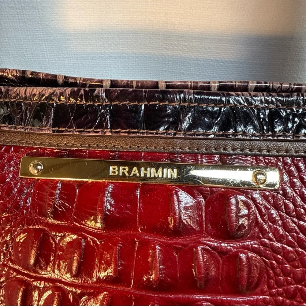 BRAHMIN Medium Asher Melbourne Croc Embossed Leather Red Lava Brown‎ Tote Bag